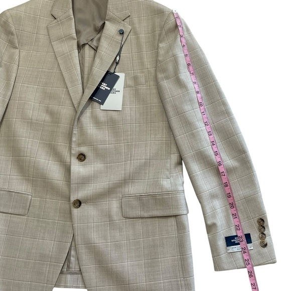 Hart Schaffner Marx Suit Mens 40 Reg New York Fit Cream/Beige Windowpane $795 - Picture 14 of 16